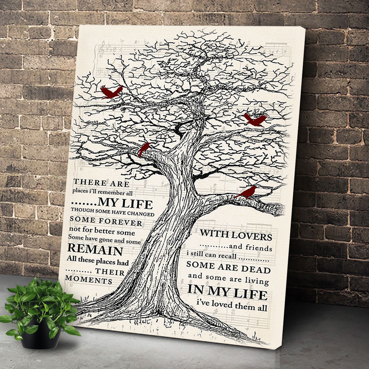 There Are Places I’Ll Remember All My Life Life Tree & Cardinals Wall Art Canvas