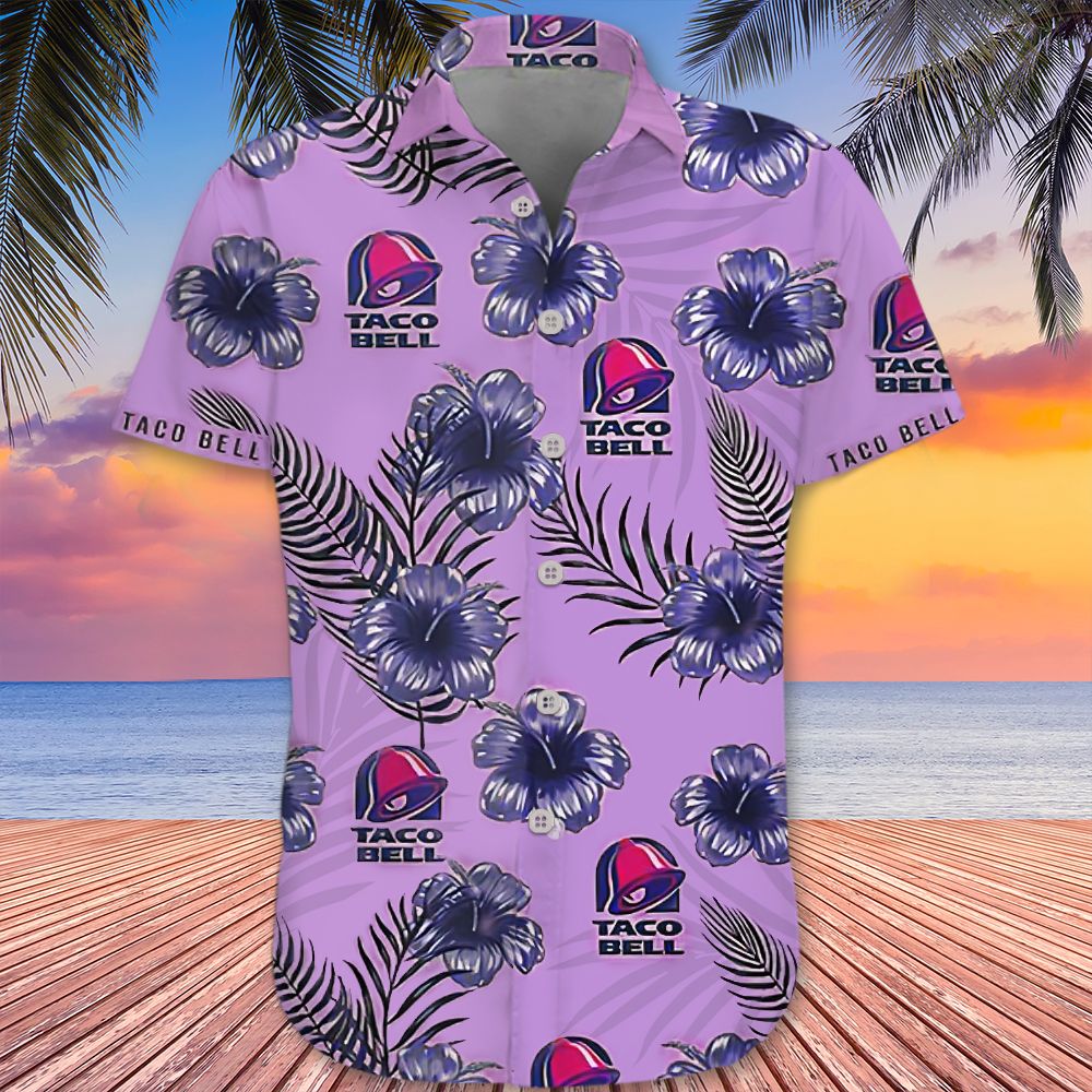 Taco Bell Purple Hawaii Shirt Hibiscus Pineapple Summer Button Up Aloha Ha13727