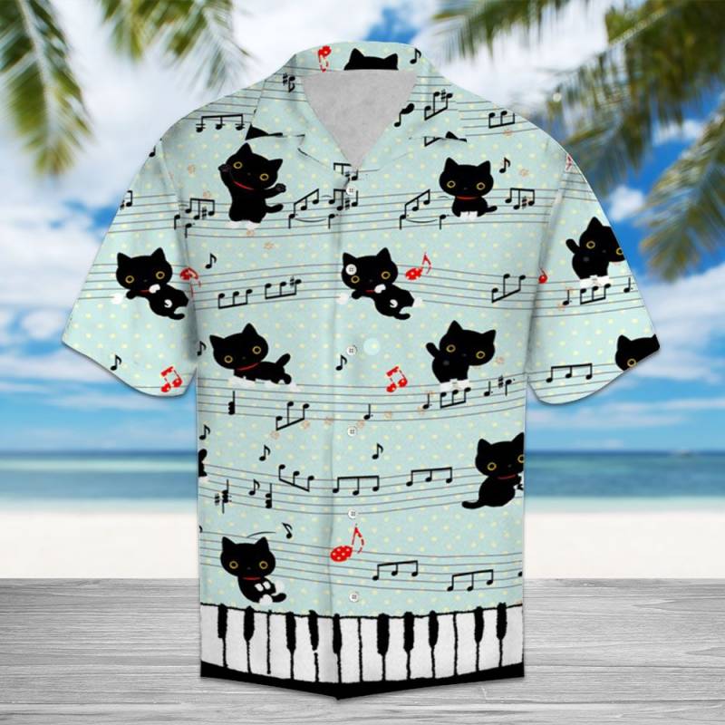 Black Cat With Music Hawaii Shirt Ha96907