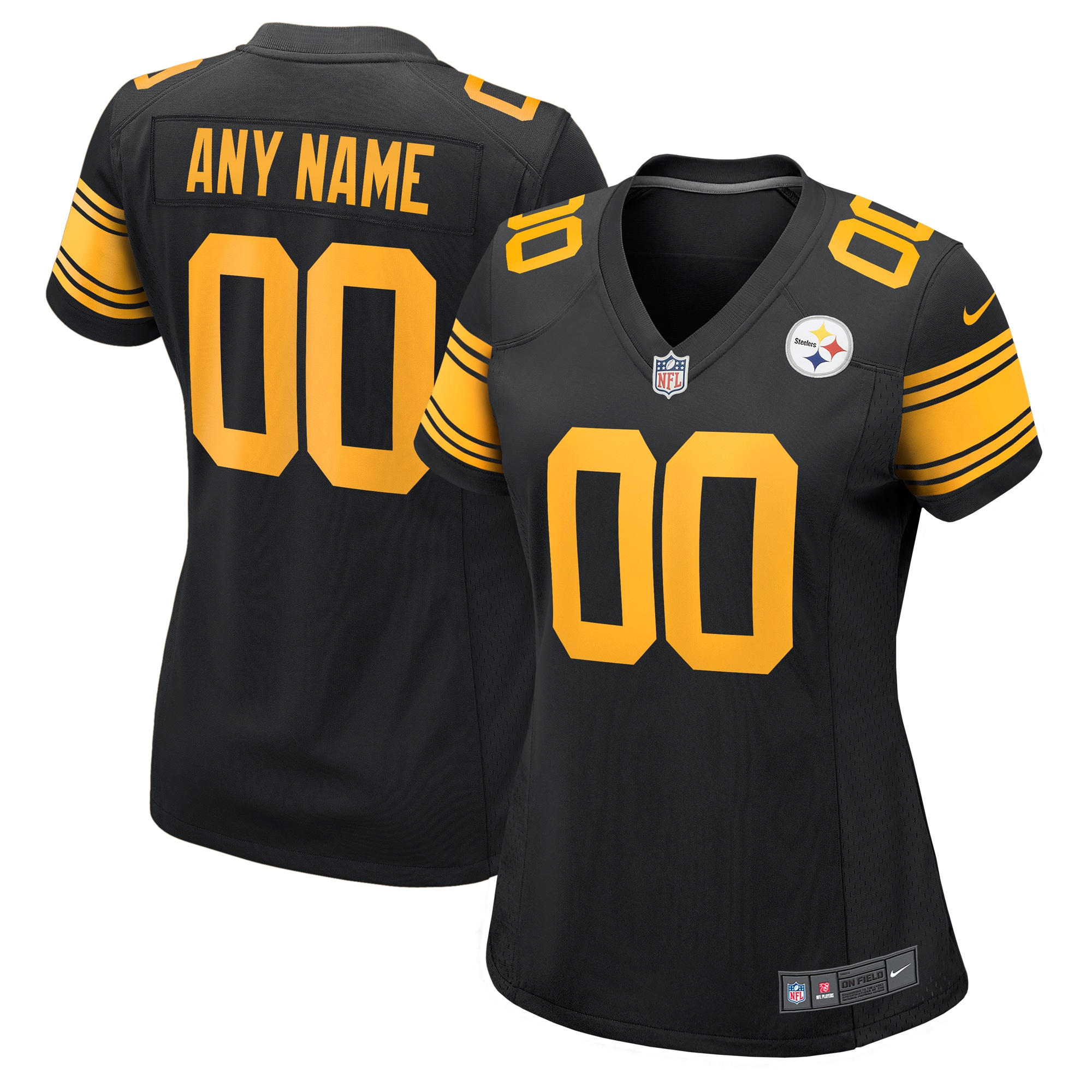 Pittsburgh Steelers Women's Alternate Custom Game Jersey – Black