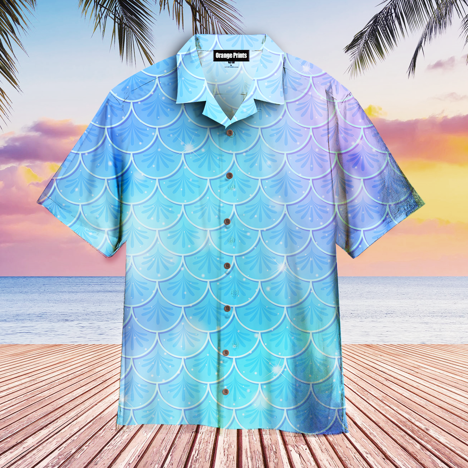 Blue Holographic Mermaid Scales Aloha Hawaii Shirts For Men Women Ha56864