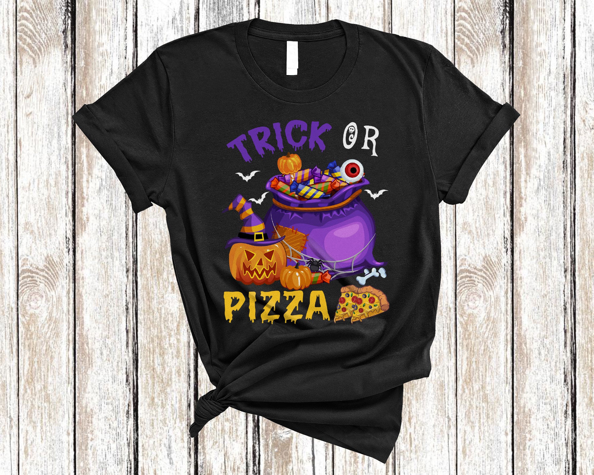 Trick Or Pizza Funny Halloween Costume Italian Pizza Trick Or Treat Candy Lover Gifts T-Shirt