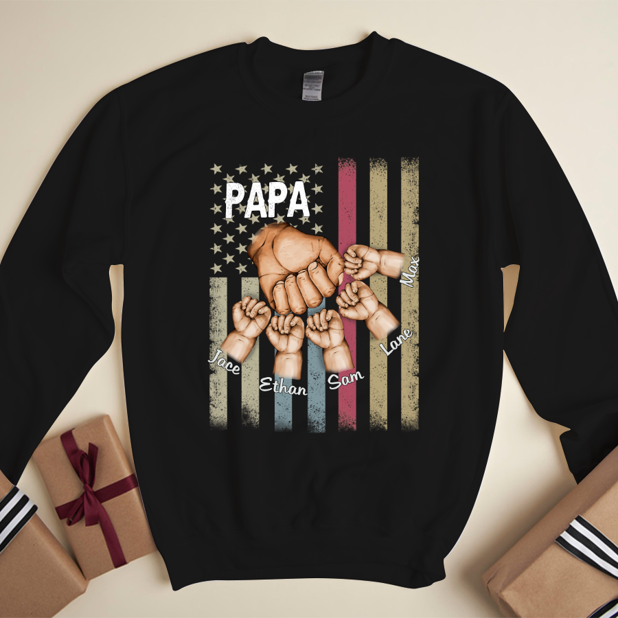 Personalized Papa Grandkids Hands Flag Sweatshirt