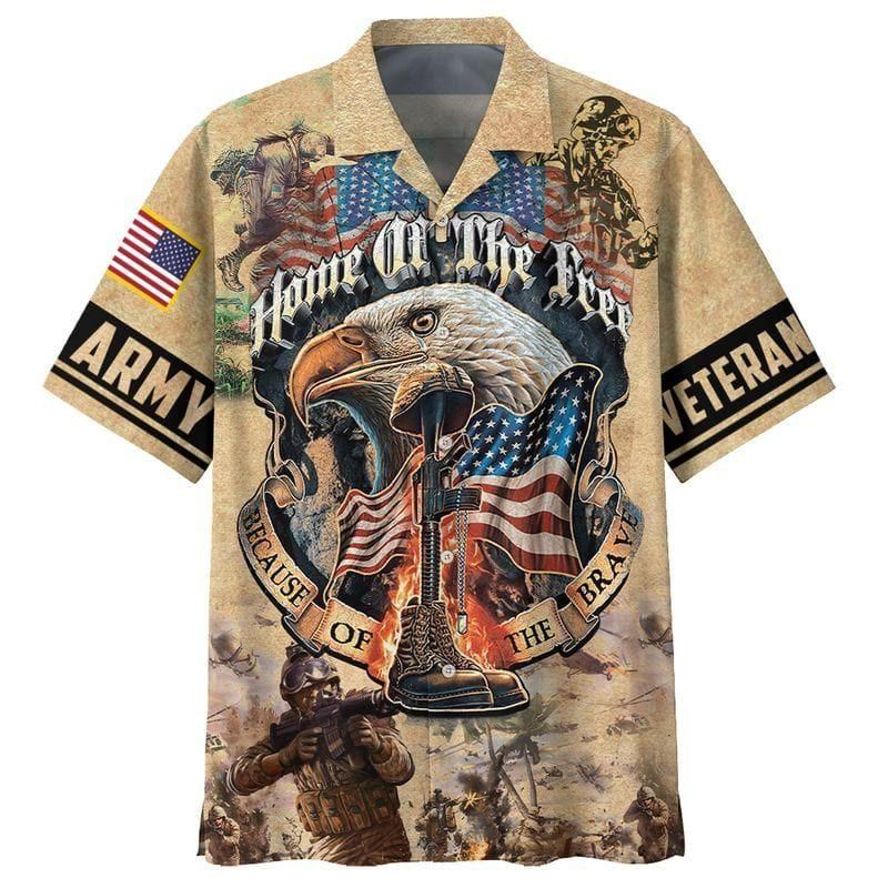 Veterans Memorial Home Of The Free Because Of The Brave Aloha Hawaiian Shirt Colorful Short Sleeve Summer Beach Casual Shirt For Men And Women