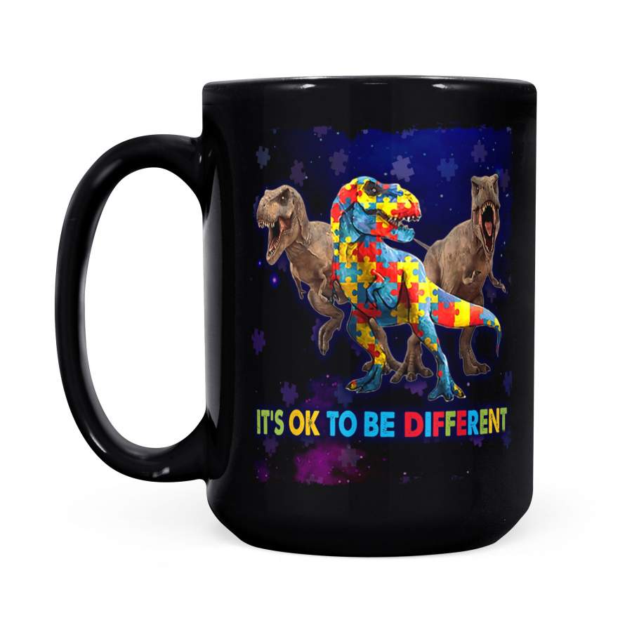 Autism Awareness Coffee Mug It’s Ok To Be Different Dinosaur Gifts – Black Mug