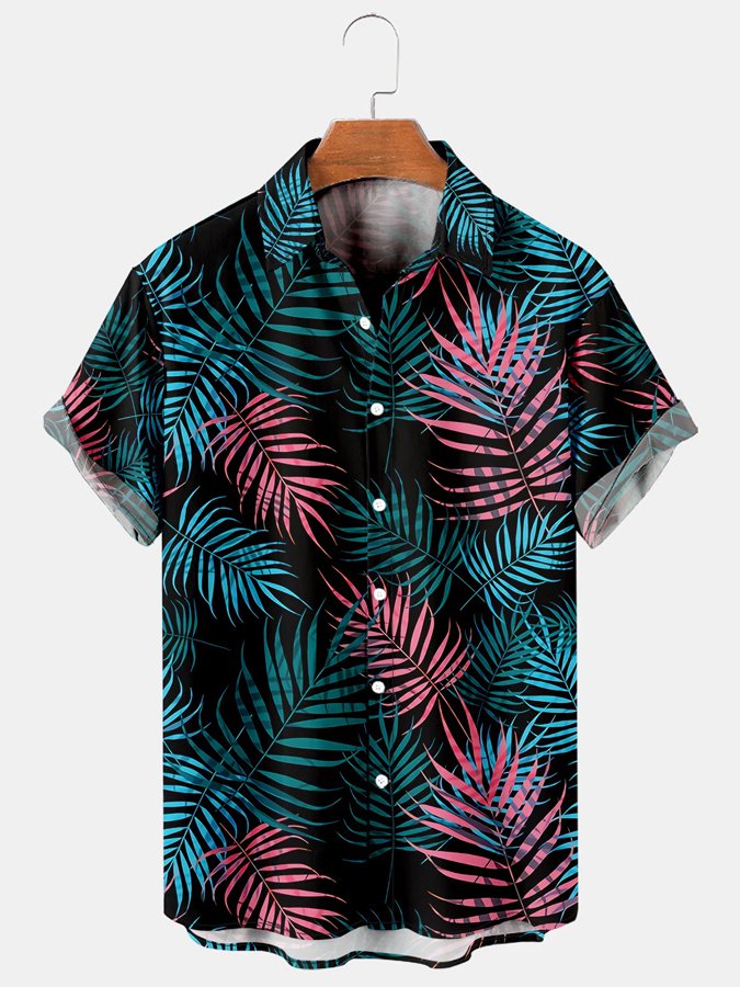 Vacation Leisure Plant Elements Coconut Tree Pattern Hawaii Style Printed Shirt Top Ha90496