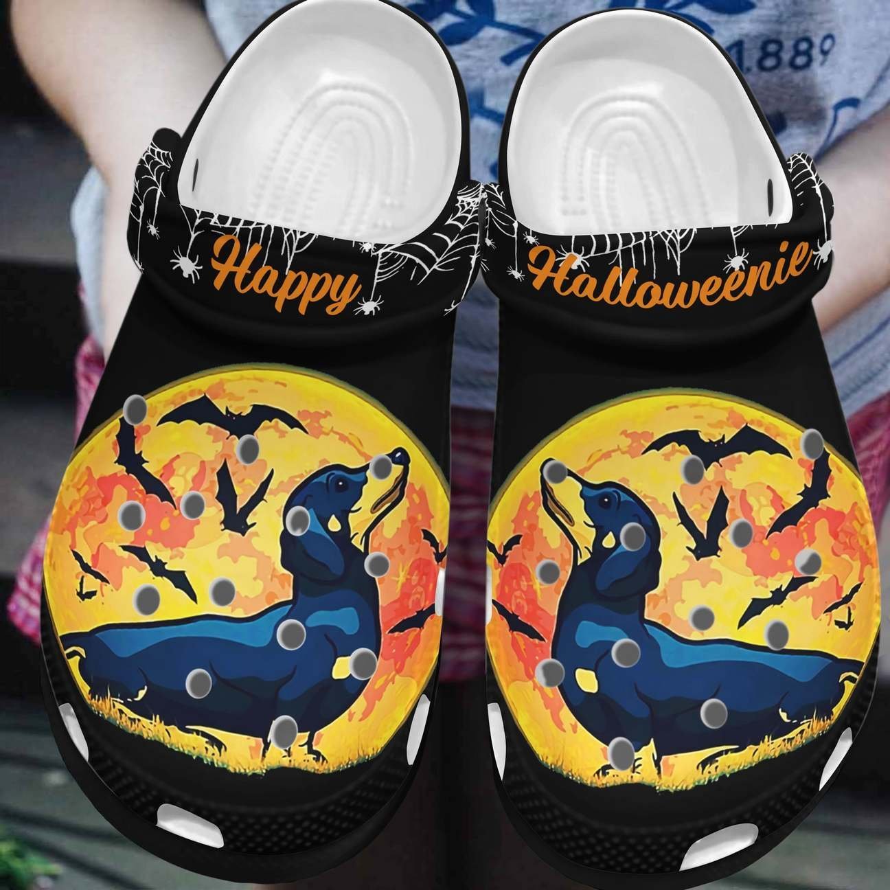 Dachshund Personalized Clog, Custom Name, Text, Color, Number Fashion Style For Women, Men, Kid, Print 3D Happy Halloweenie