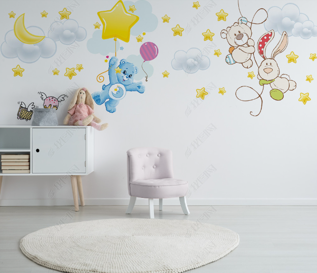 3D Cartoon Animal Bear Star Moon Wall Mural Wallpaper Lqh 23