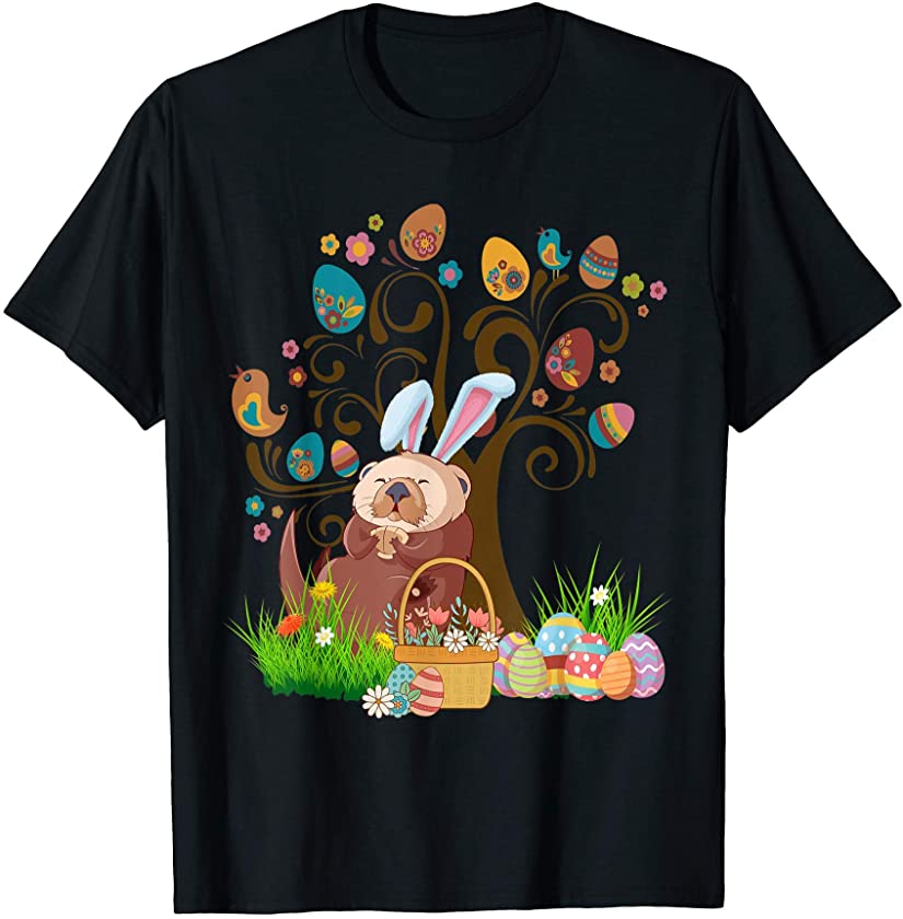 Otter Easter Day Funny Otter Bunny Ears and Eggs T-Shirt