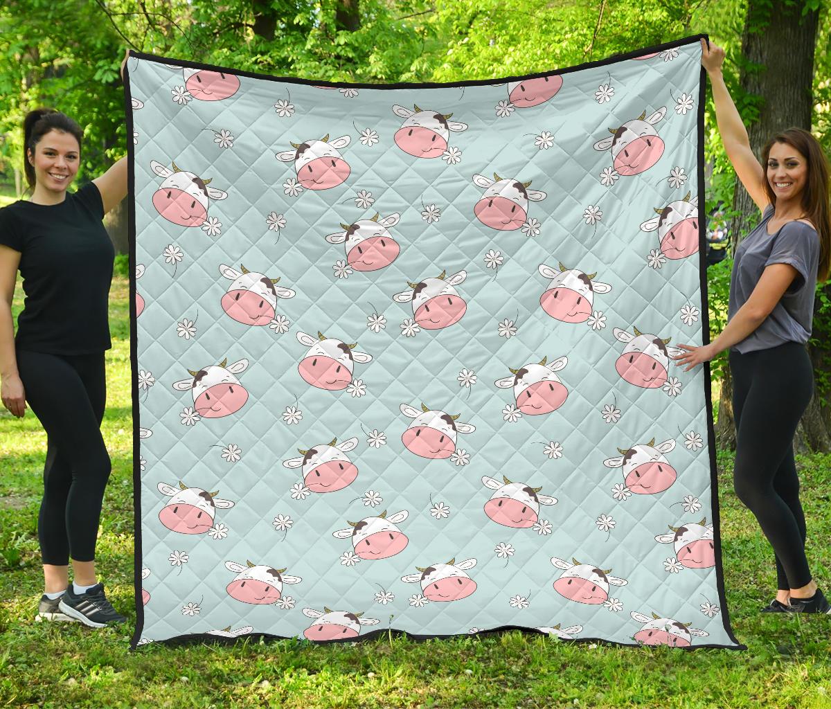 Cute Cow Flower Pattern Premium Quilt