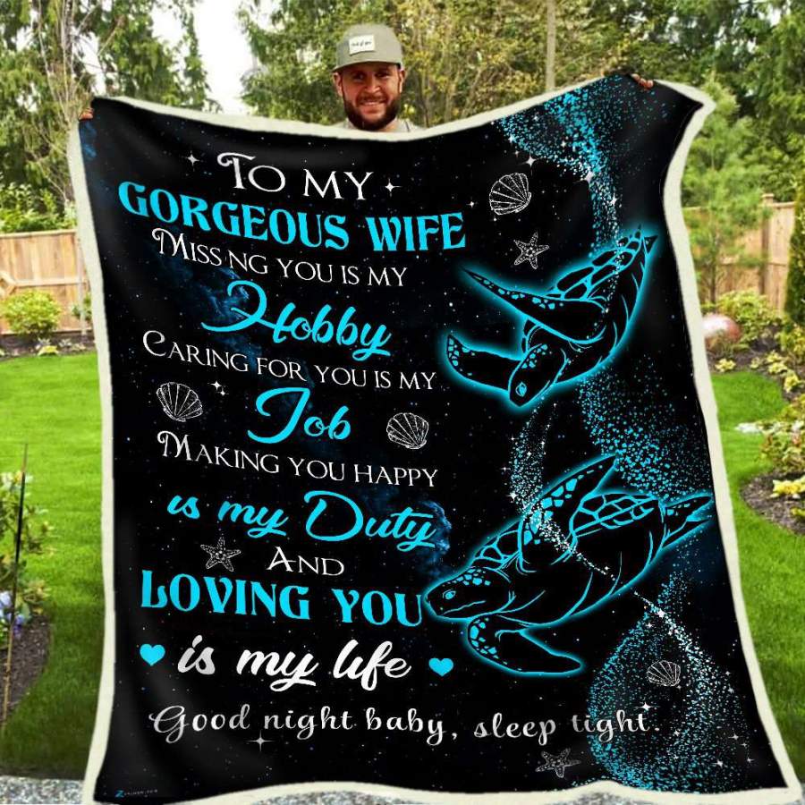 Loving You Is My Life Turtle Blanket Giving Wife