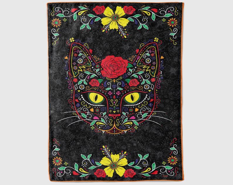 Black Cat Blanket, Hippie Blanket, Psychedelic Blanket, Cat Blanket For Adult, Cat Blanket Pattern, Cat Blanket Fleece, Cat Lover Gift Home Decor Bedding Couch Sofa Soft And Comfy Cozy