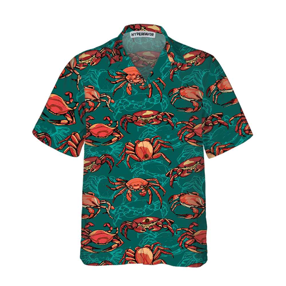 Vintage Hand Drawn Crab Hawaii Button Shirt For Men And King Gift Ha110822