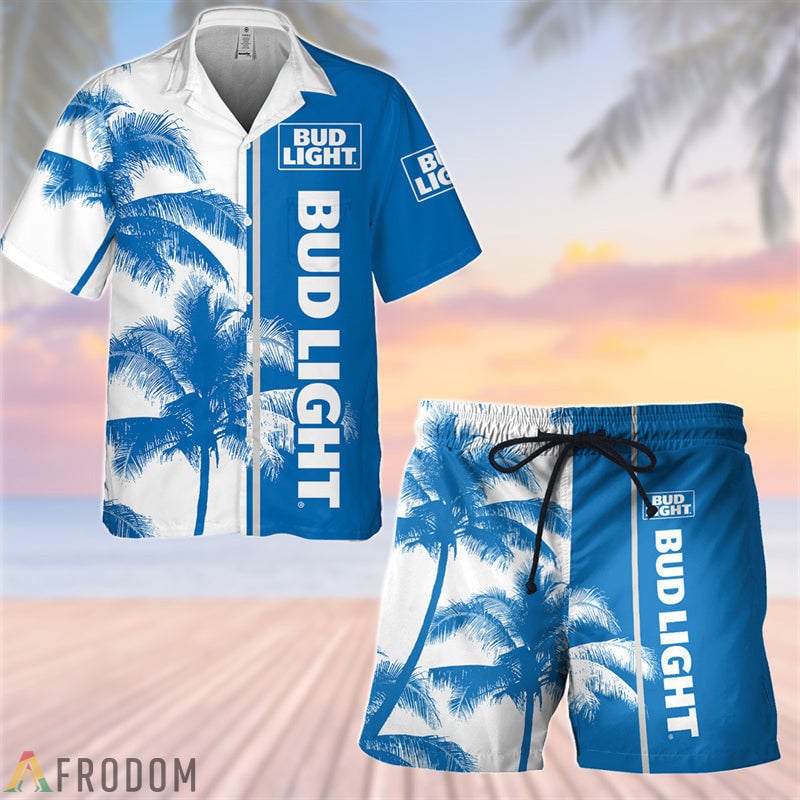 Tropical Palm Bud Light Hawaiian Shirt And Shorts Set