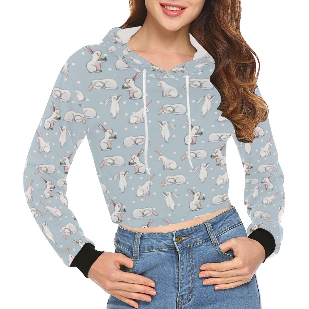 Rabbit Pattern Print Design Rb06 Women Cropped Hoodie