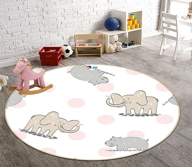 3d Cartoon Elephant 300 Round Rug Home Decor