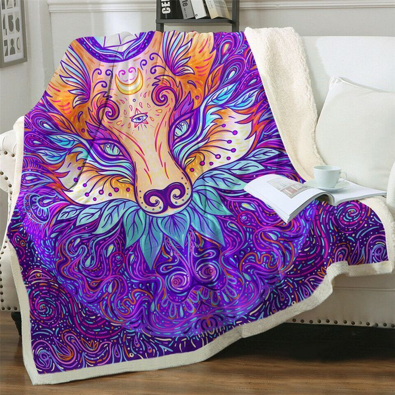 Purple Mandala Fox Animal Wild Premium Comfy Sofa Throw Blanket