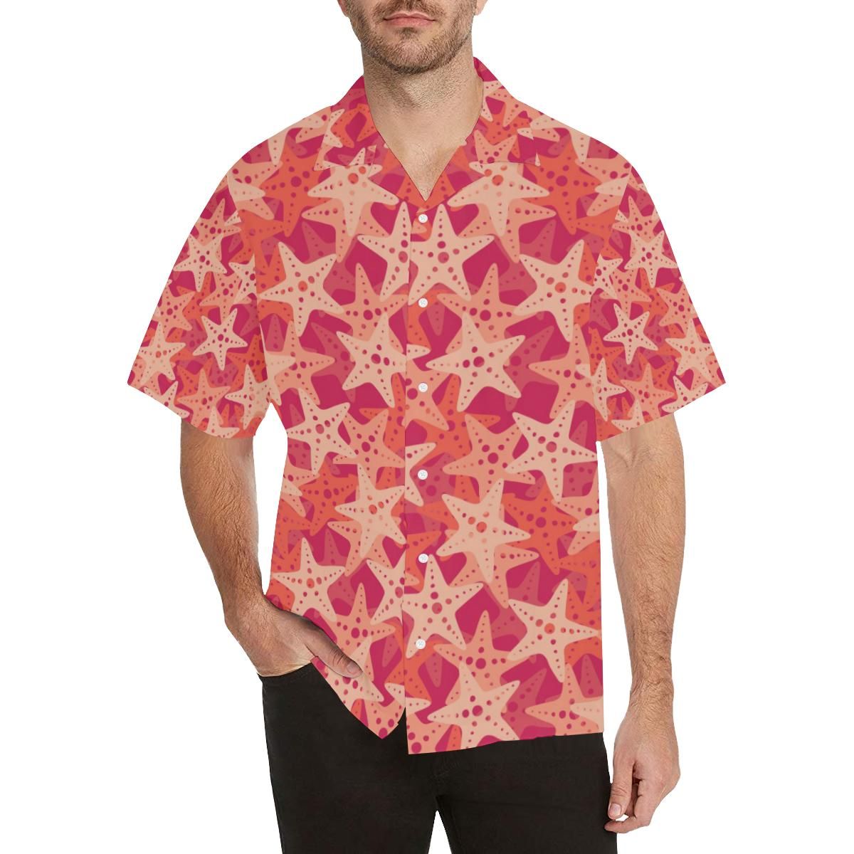 Starfish Red Theme Pattern Men’s All Over Print Hawaiian Shirt