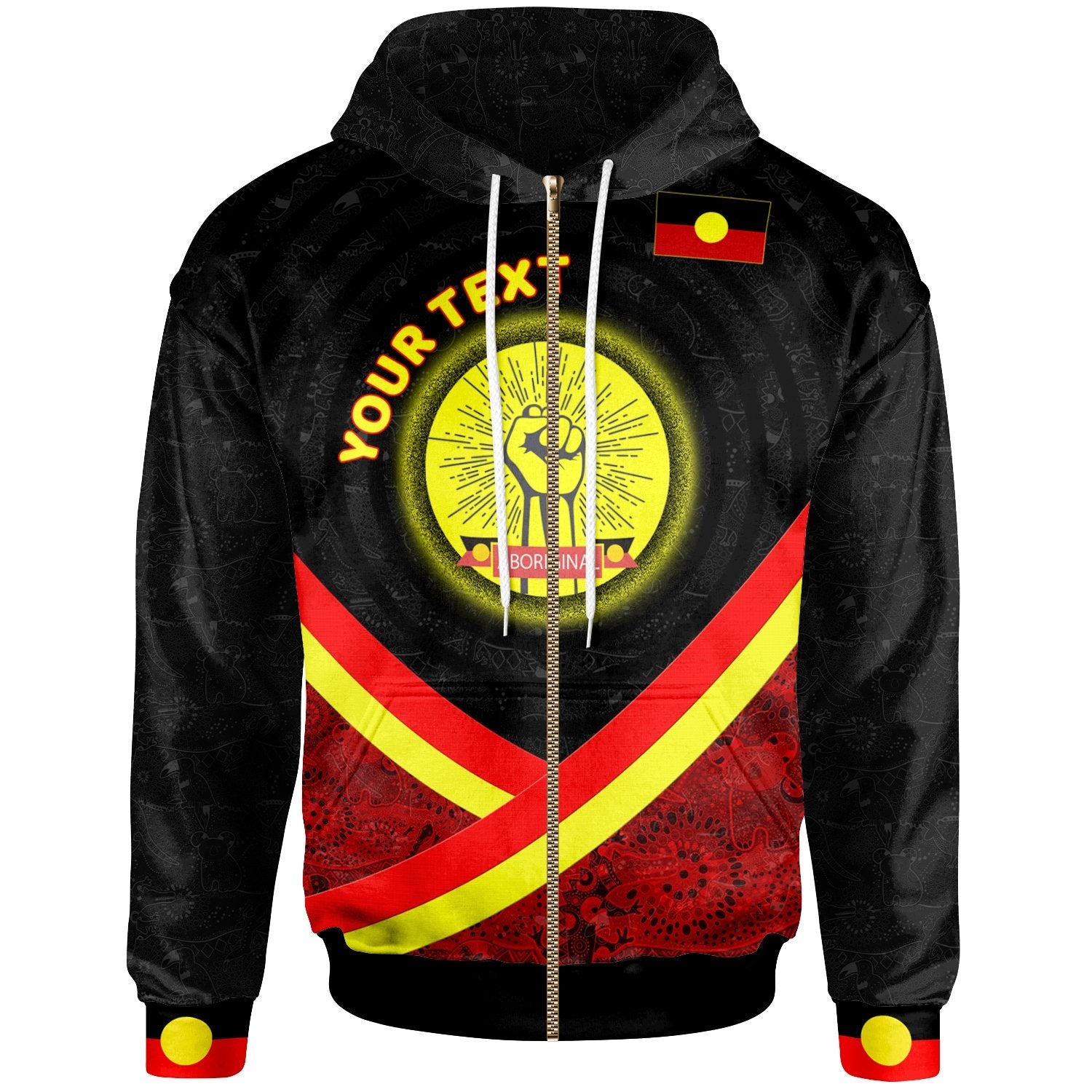 (Custom) Zip Hoodie – Aboriginal Flag And Animals Pattern