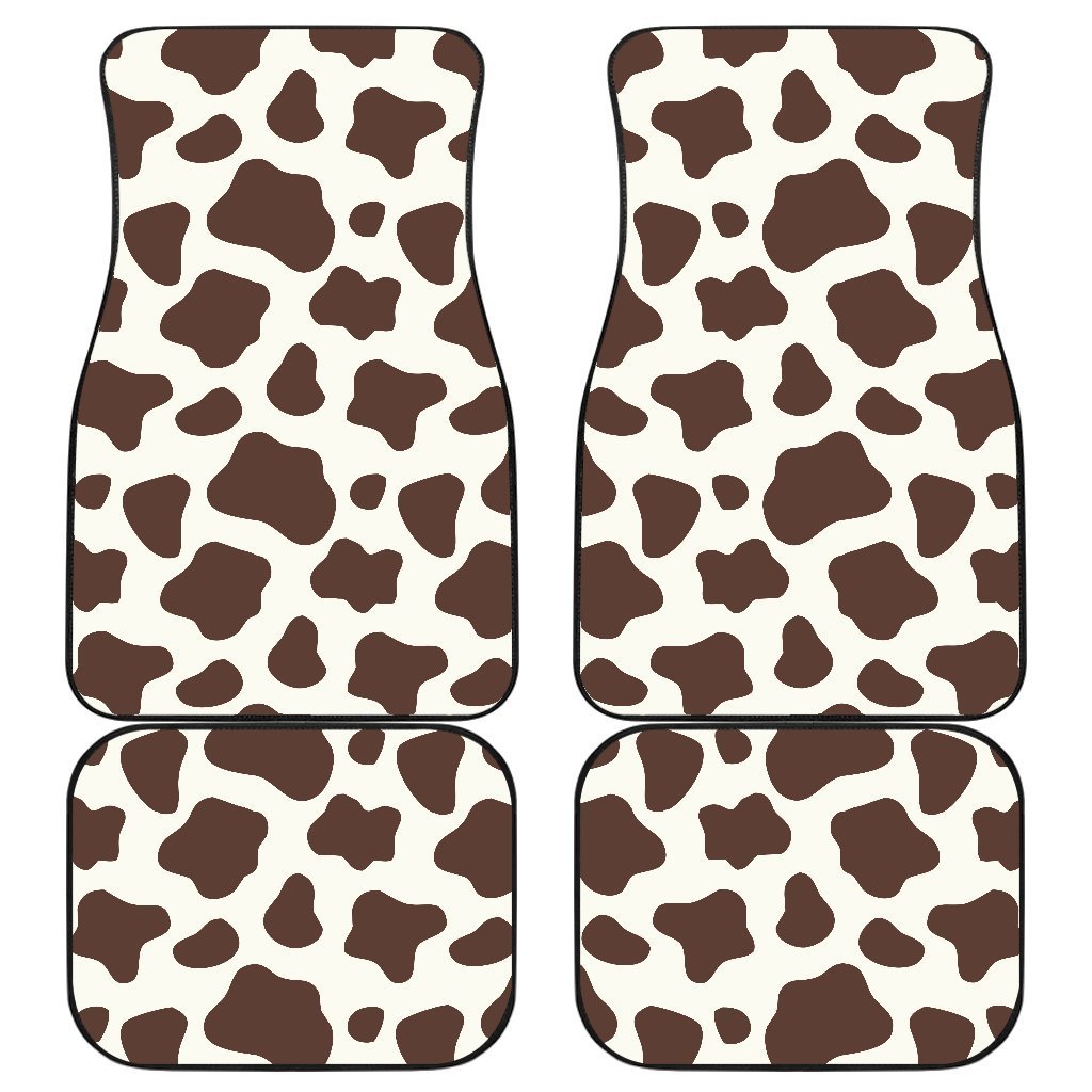 Brown And White Cow Print Front And Back Car Floor Mats, Front Car Mat