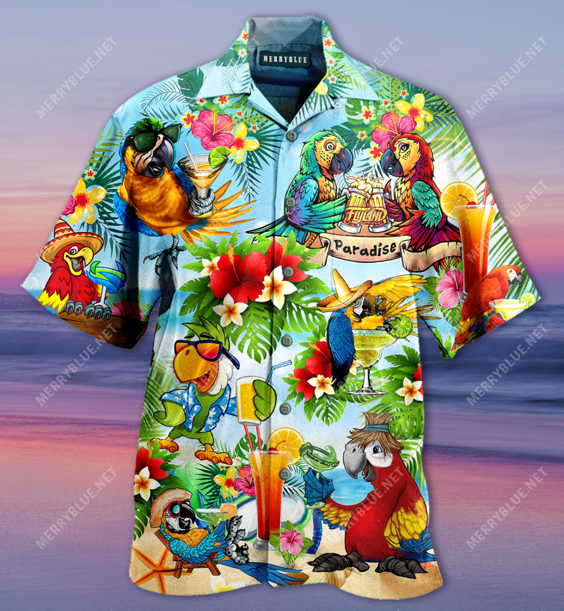 Five Oclock Somewhere Parrots Cocktails Unisex Hawaii Shirt Ha1232