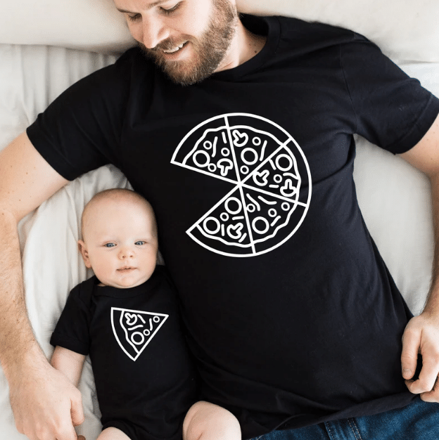 Pizza And Pizza Slice T-Shirt & Baby Onesie, Dad And Baby Matching Shirts, Father And Son/ Daughter, Father’S Day Gift