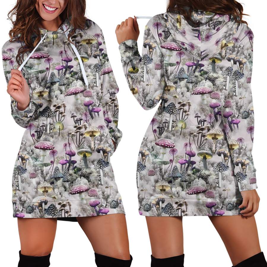 3D All Over Print Mushrooms and Winter Hoodie Dress