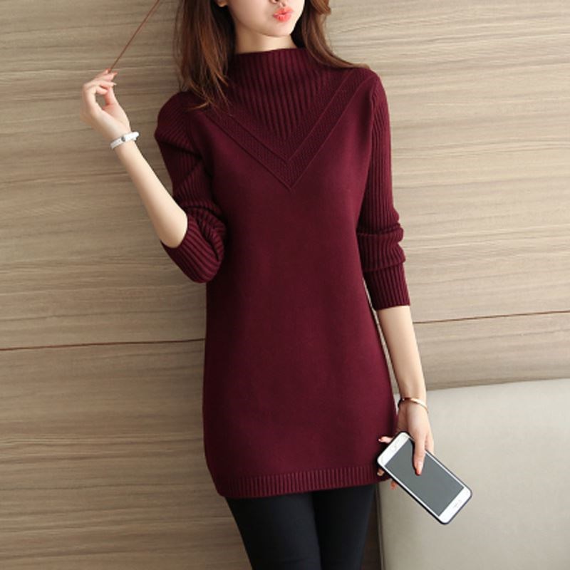 Autumn Winter Women Knitwear Sweater Pullover Fashion Long Sleeve Half Turtleneck Sweater Jumper Female Solid Loose Tops AA887 alx