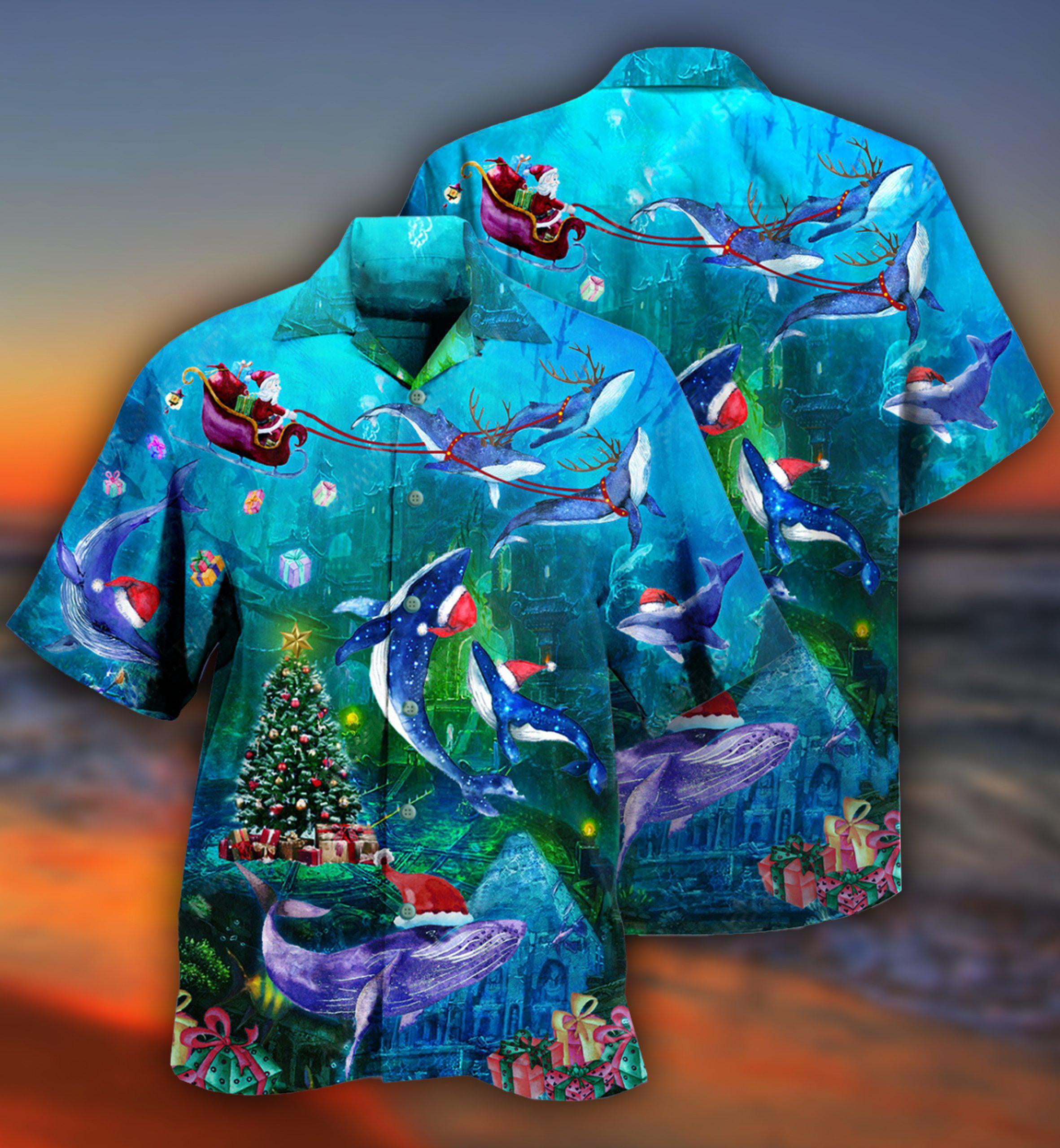 Whale Chirstmas Whales Under The Sea Hawaiian Shirt