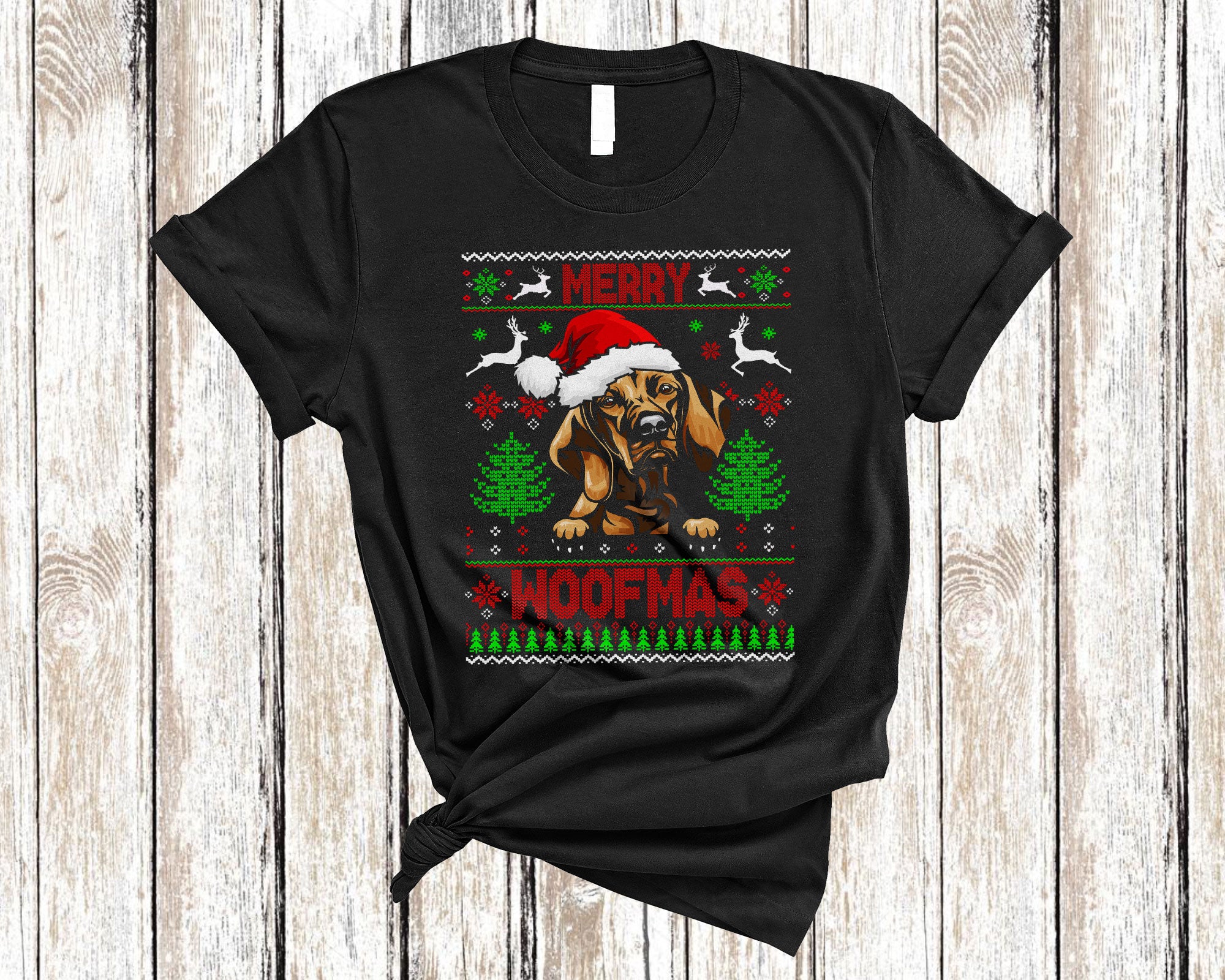 Christmas Dog Shirt Merry Woofmas Funny Ugly Christmas Santa Vizsla Dog Sweater Gifts T-Shirt