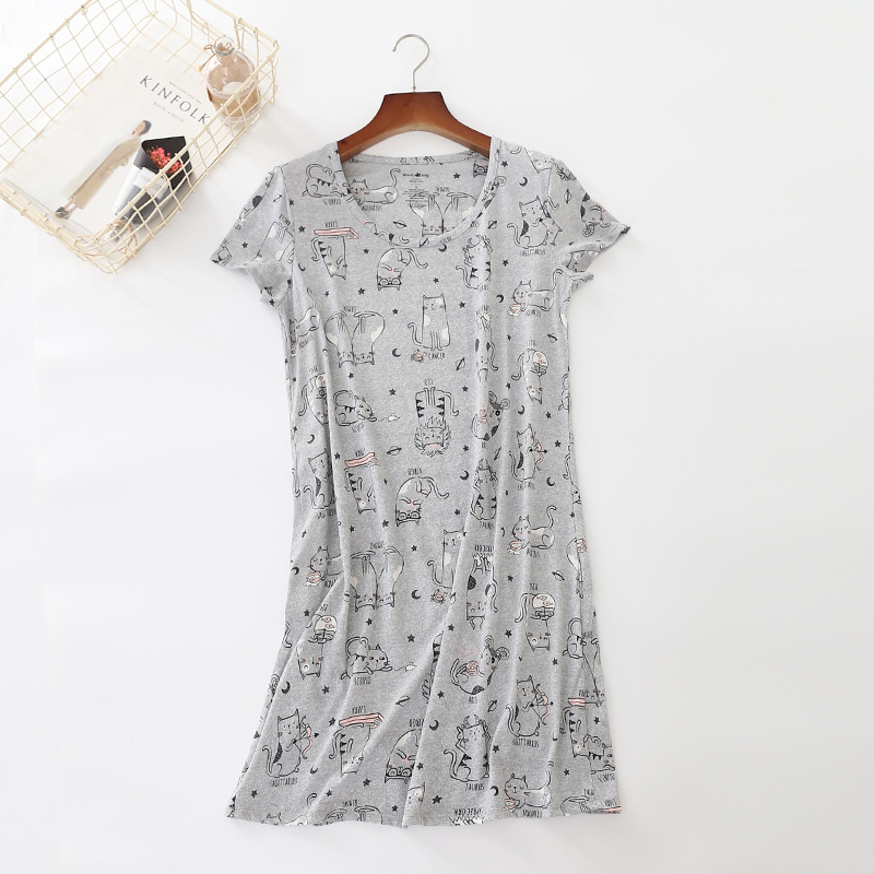 2022 Summer Women Casual Cartoon Sleep dress Cotton Nightgown Plus size dresses Women chemise de nuit short sleeve Home dress alx