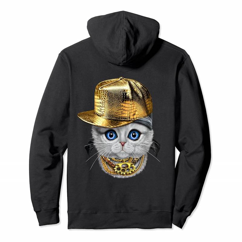 White Tabby Kitten Cat wearing Hip Hop Rapper Cap Pullover Hoodie