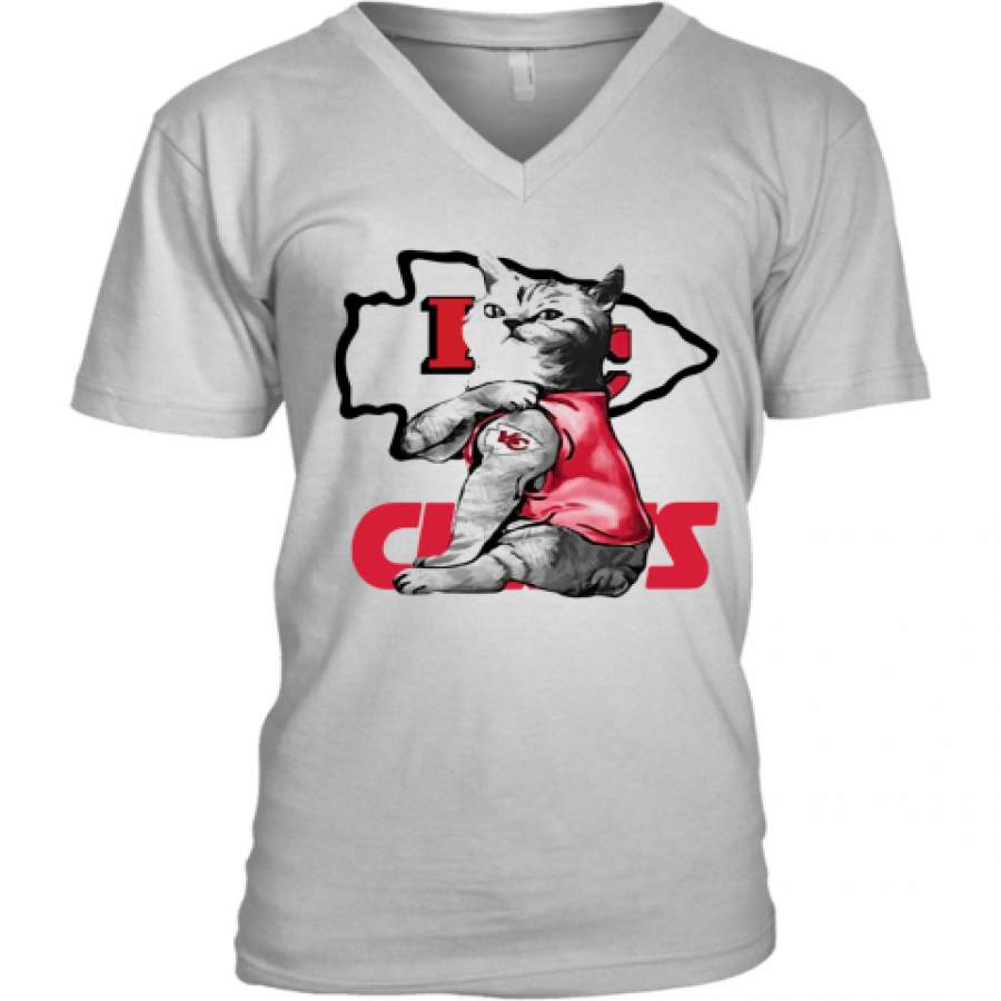 Cat Tattoo Kansas City Chiefs V-Neck T-Shirt