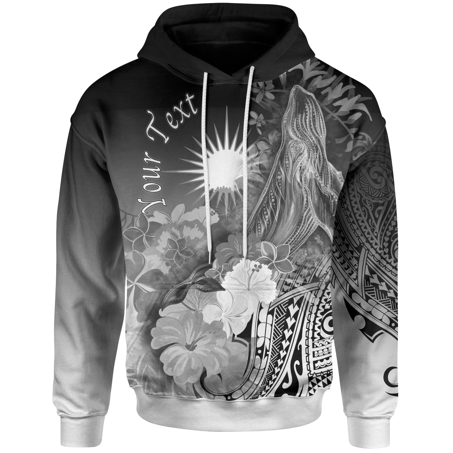 Marshall Islands Custom Personalised Hoodie – Humpback Whale with Tropical Flowers (White)- BN18