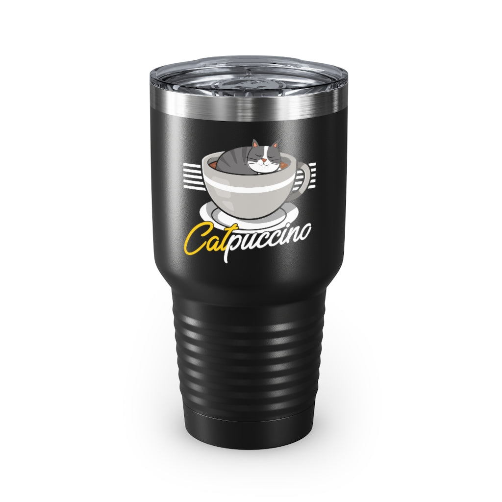 30Oz Tumbler Stainless Steel Colors  Hilarious Catpuccino Caffeine Stimulant Beverages Enthusiast Humorous Caffeinated Drinks Freshly Brewed Lover