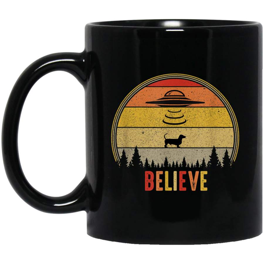 Believe UFO Alien Dachshund Vintage Retro Womens Mens Gift Mug