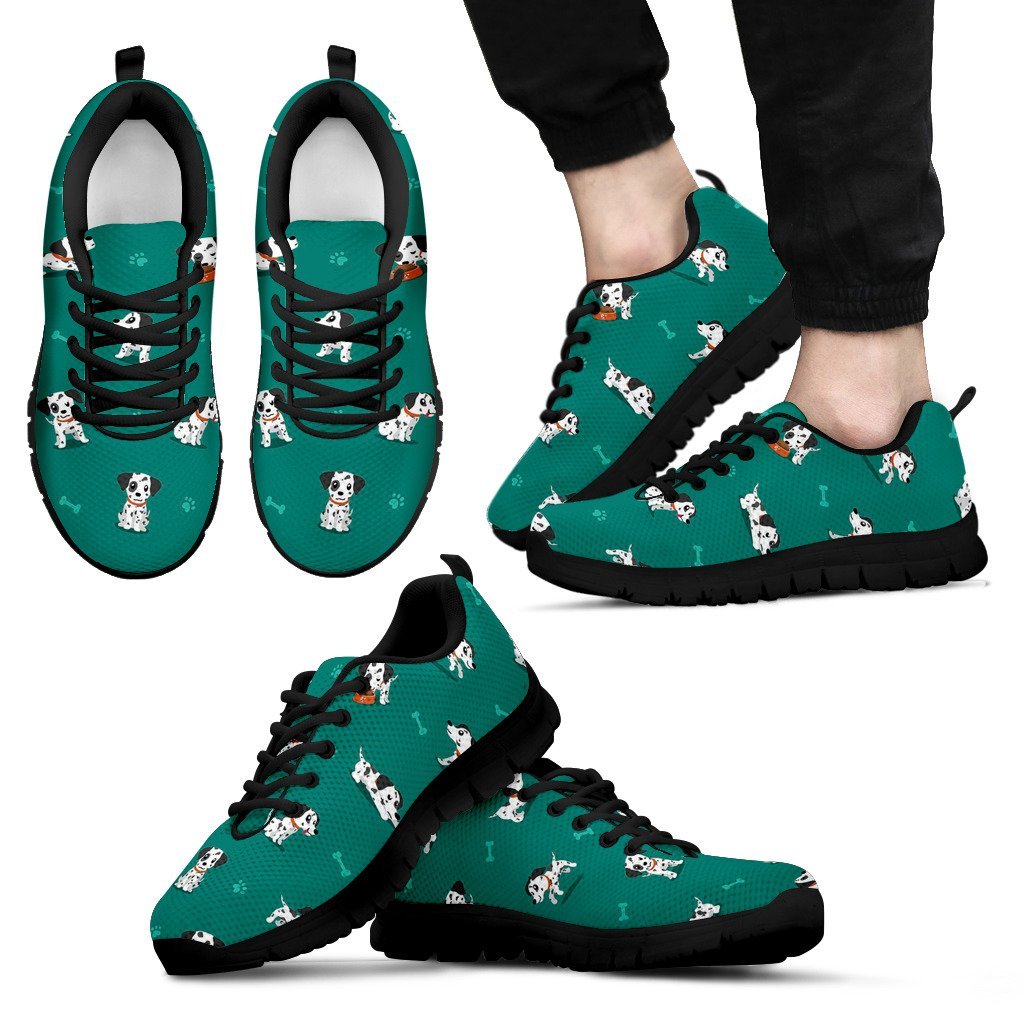 Dog Dalmatian Puppy Pattern Print Black Sneaker Shoes For Men Women