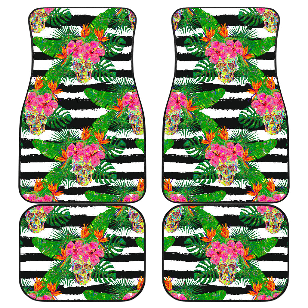 Aloha Skull Striped Pattern Print Front And Back Car Floor Mats, Front Car Mat