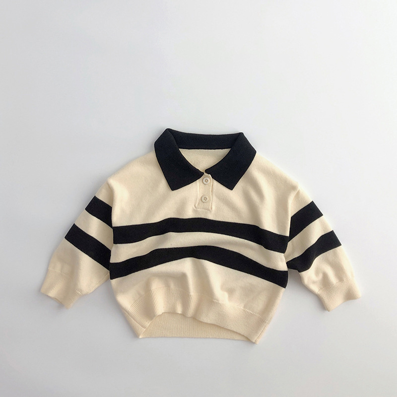 Cotton Kids Sweaters New Boys Girls Striped Sweaters Lapel Knitted Pullover Coats Casual Baby Clothing Autumn Winter Warm Jumper alx