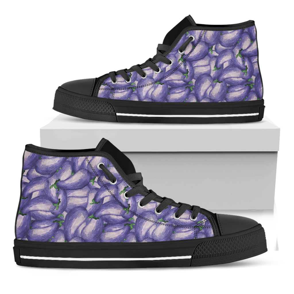 Watercolor Eggplant Print Black High Top Shoes