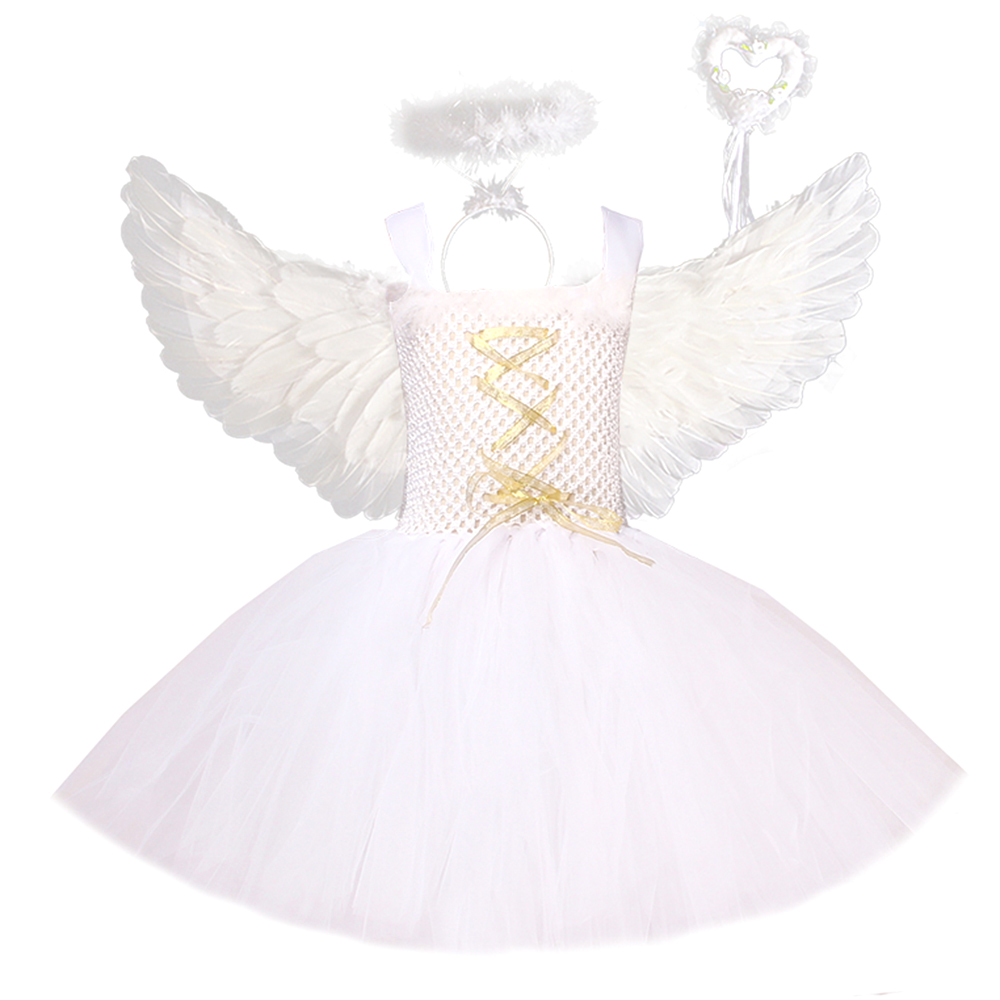 White Angel Heaven Christmas Fancy Dress Up Costume for Girls Cosplay Halloween Party Tutu Dress Princess Fairy Kids Outfit alx