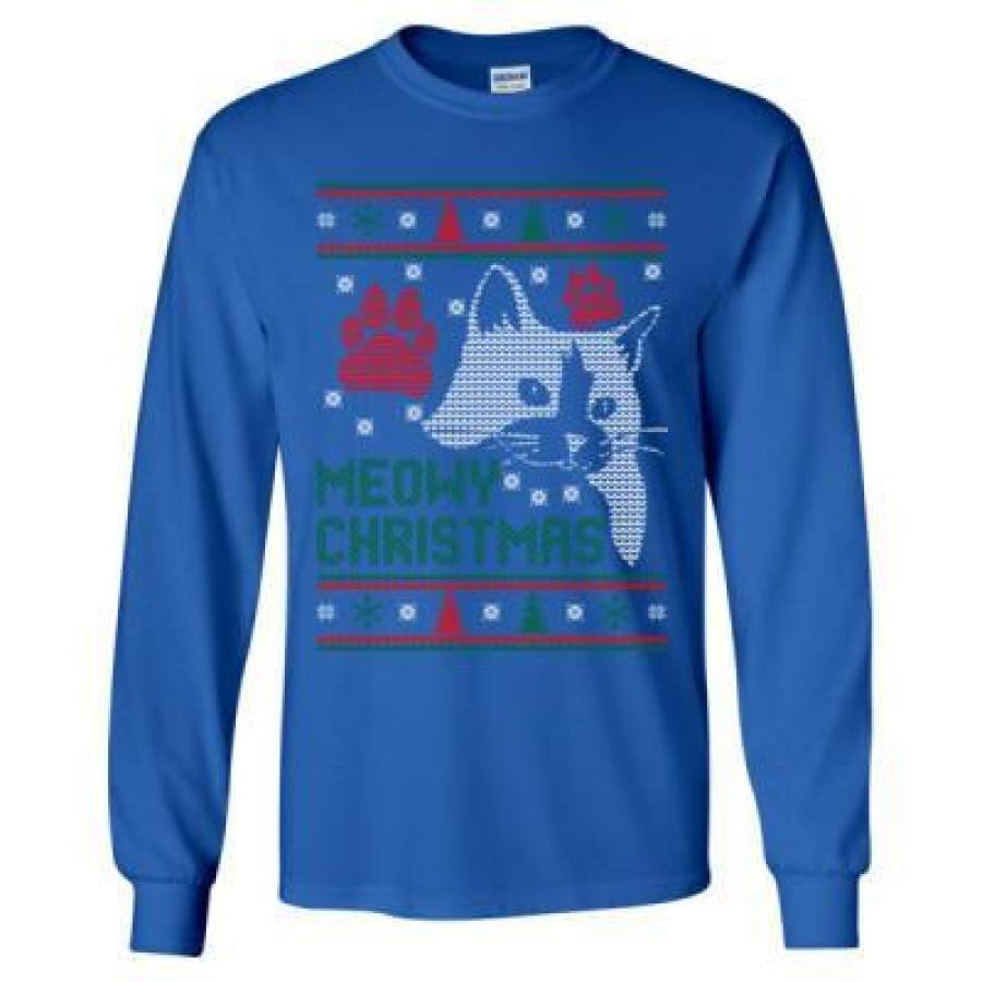 AGR Meowy Christmas Cat Ugly Christmas Sweater Xmas – Long Sleeve T-Shirt