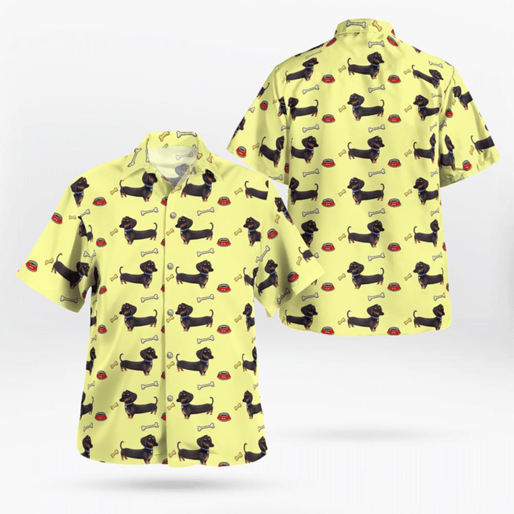 Seamless Dachshund Funny Yellow Hawaii Shirt Crazy Vintage Hawaii Ha16692