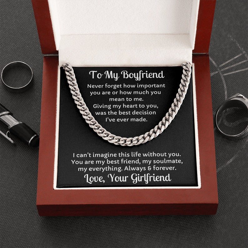 Valentines Day Gifts For Him, Cuban Necklace For Boyfriend, Never Forget How Important