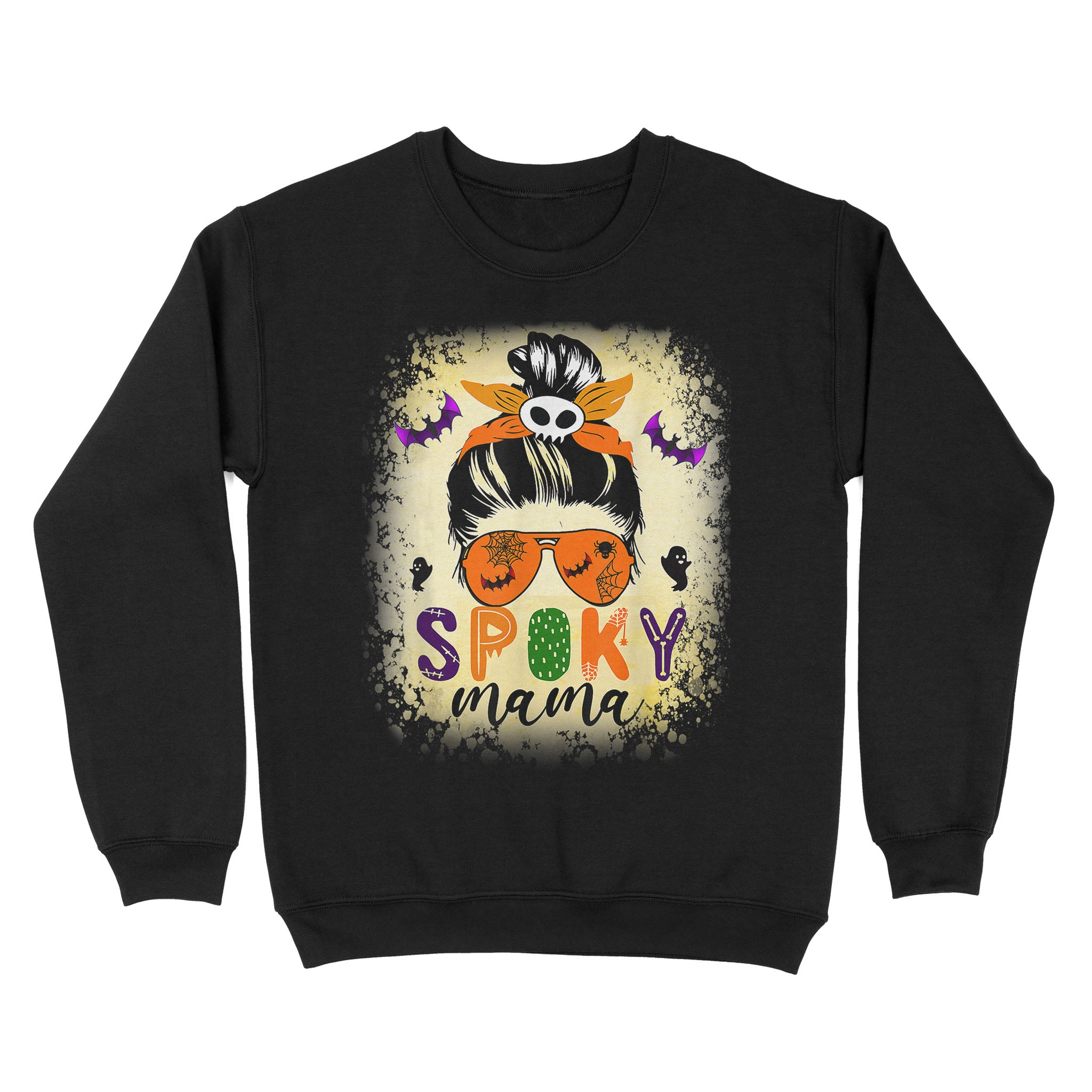 Standard Crew Neck Sweatshirt – Spooky Mama Messy Skull Mom Scary Leopard Witch Halloween