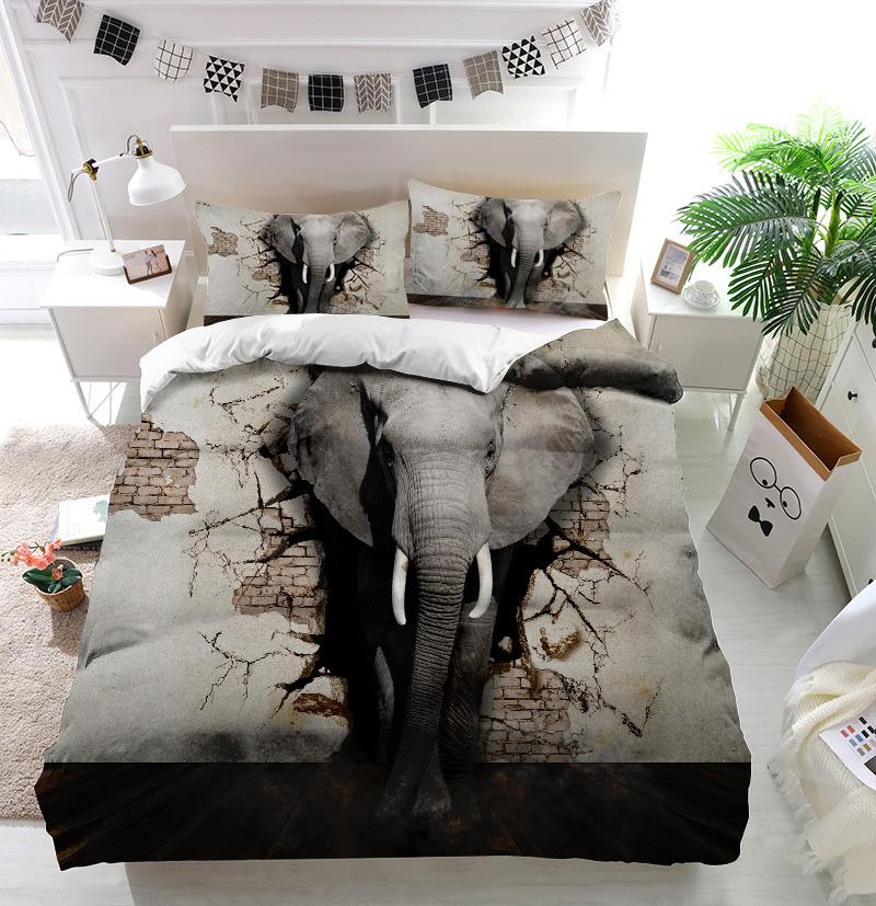 3D Elephant Wall Duvet Cover Bedding Set