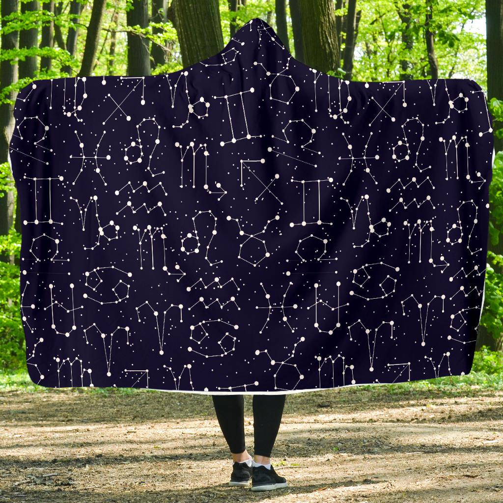 Zodiac Pattern Design Print Hooded Blanket