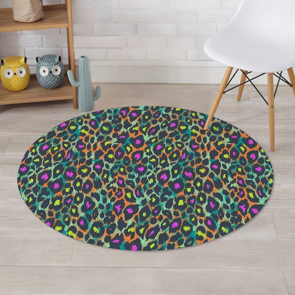 Colorful Neon Leopard Round Rug