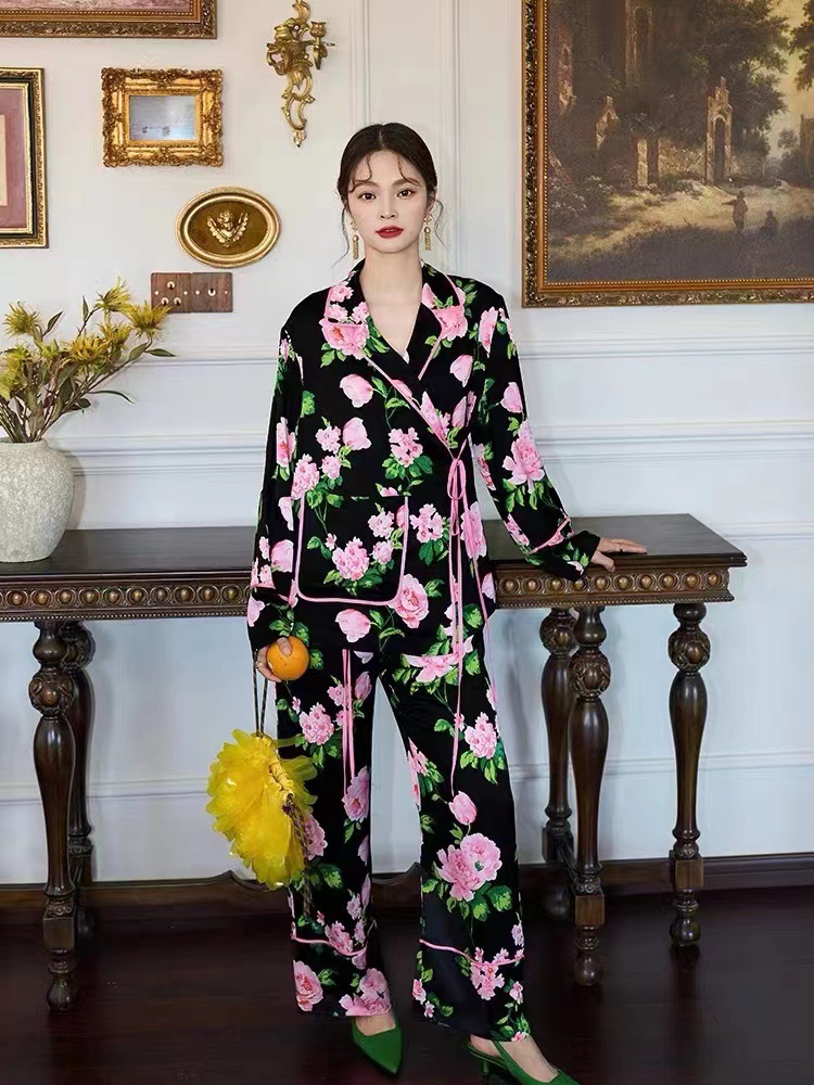 2 Piece Set Women Pajamas Print Suit 2022 Long Sleeve Elastic Waist Pants Women’s Suit Casual Sleepwear Csaual Home Suit 2022 alx