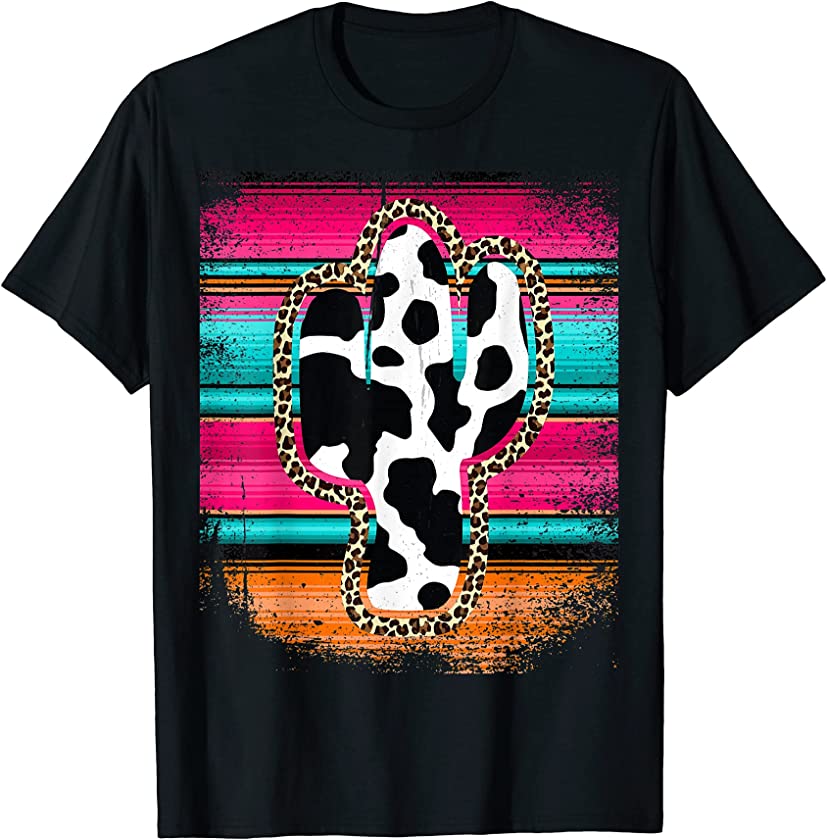 Western Leopard Cheetha Serape Cow Cactus Turquoise pink T-Shirt